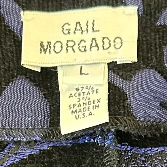 Vintage 90s Gail Morgado Womens Blue Black Floral Damask Brocade Blazer size L - Picture 3 of 9